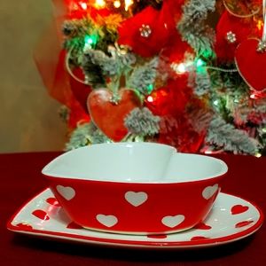 Valentines day Candy dish & Plate Hearts NWOT